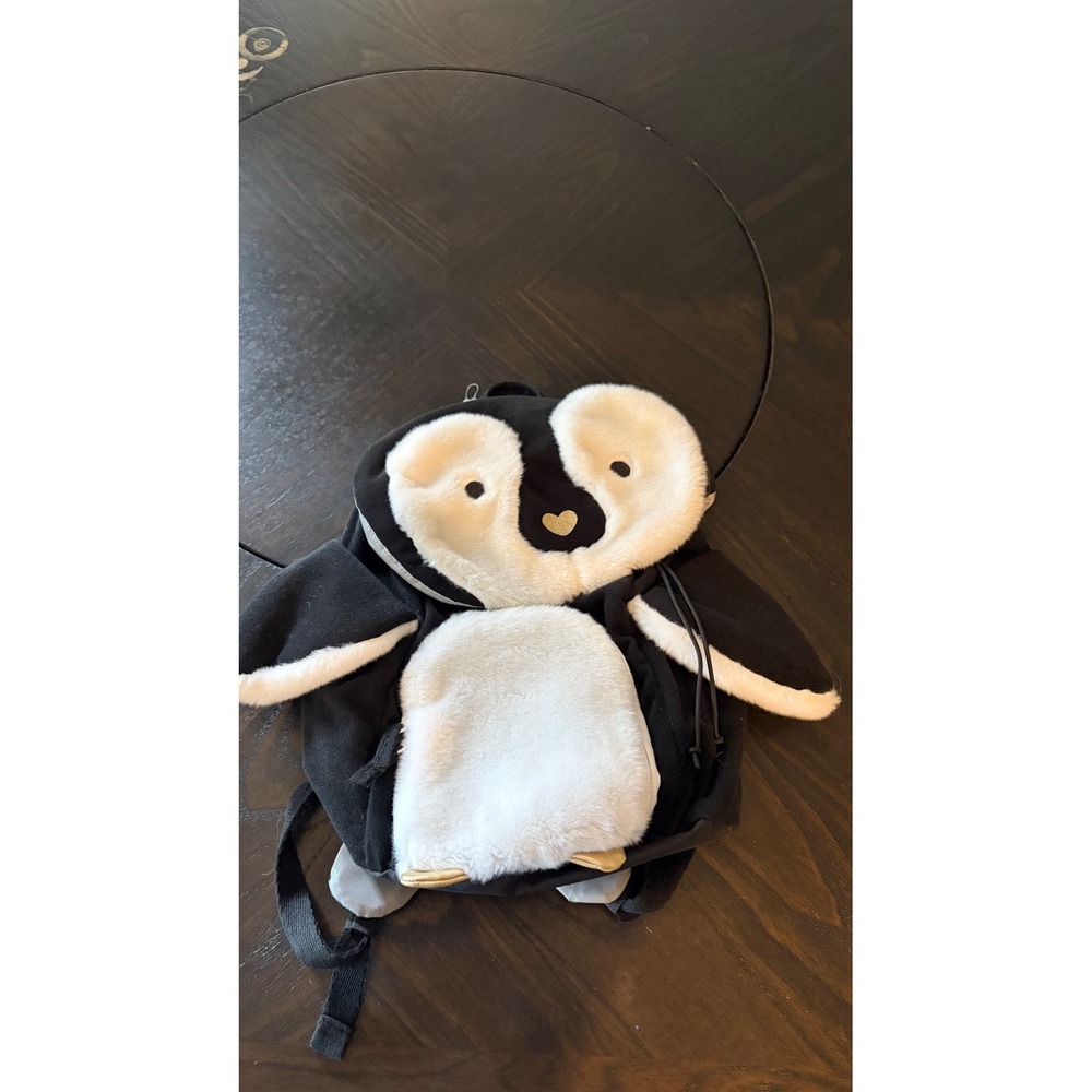 Lands' End Penguin Backpack Kids Small Black Excellent Faux Fur Animal Bag